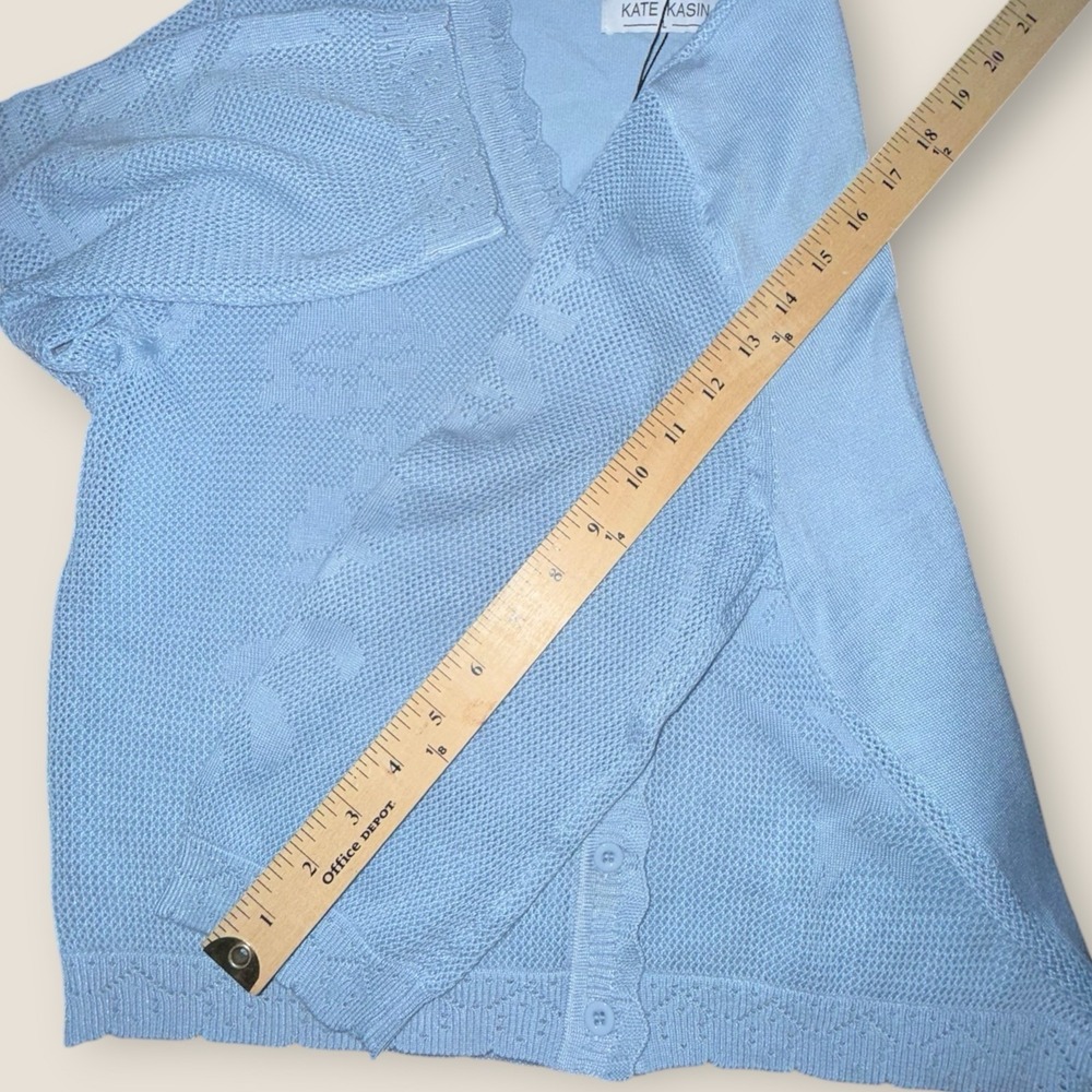 Kate Kasin Blue Knit Cardigan Sweater Womens L Button Front Cropped NWT - Picture 5 of 7